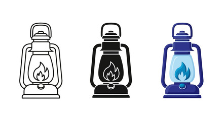Collection of Classic Camping Lantern Icons Representing Portable Outdoor Lighting Devices with a Warm Flame, Ideal for Adventure and Wilderness Themes © HUANG