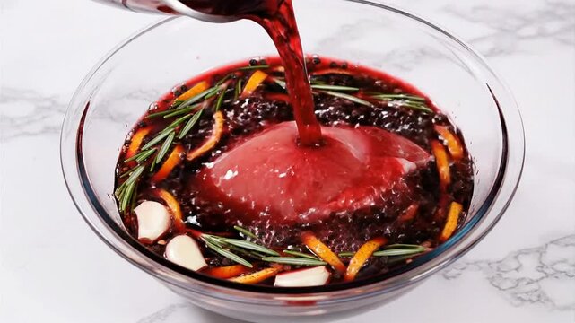 Searing duckling breast in a culinary marinade mixture