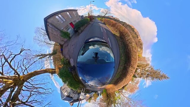 Travel on Scottish Roads Through Rural A and B Countryside of UK. Car Window Mounted Camera Ultra Wide Angle Footage of Car Travel on British Country Road and Highways of Scotland on Car Travel.