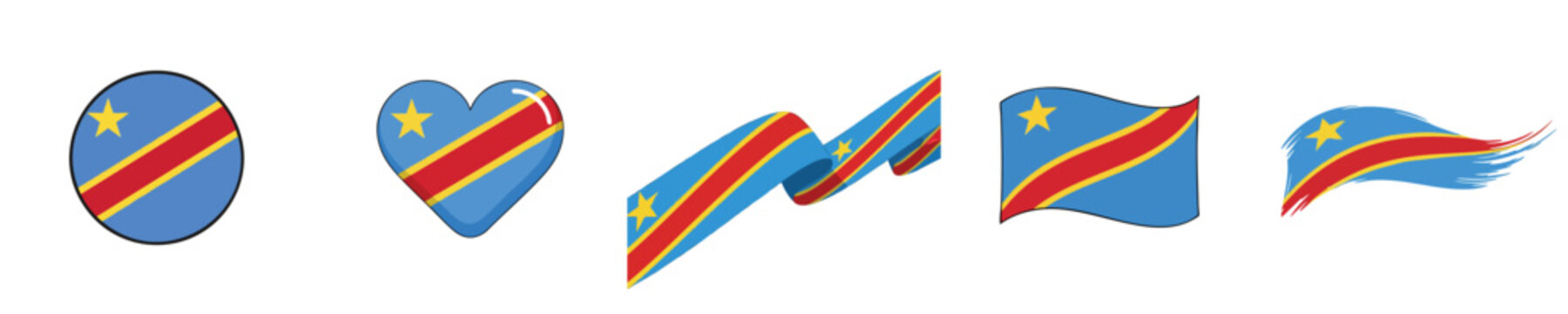 Congo Flag Illustration Set With Ribbon Wave And Brush