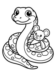 Fototapeta premium Cute cartoon snake coloring page for kids 2. EPS Editable. Vector Illustrations.