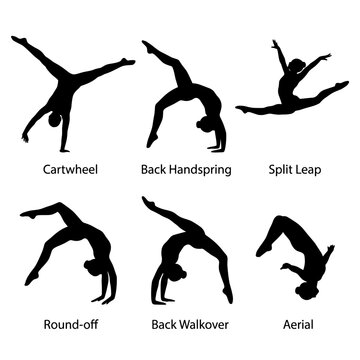 Gymnastics Silhouette Poses Cartwheel Back Handspring Split Leap Roundoff Back Walkover Aerial