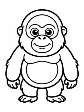 Cute Gorilla Coloring Page for Kids. EPS Editable. Vector Illustrations.