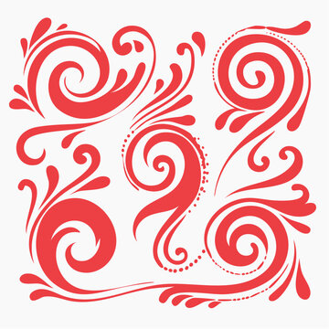 Red Swirls and Flourishes Decorative Elements