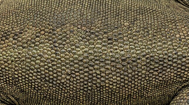 Close-up macro shot of a Komodo dragon's textured scales, showcasing intricate patterns and earthy tones