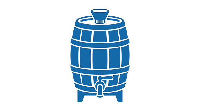 Blue wooden barrel with tap and funnel vector illustration