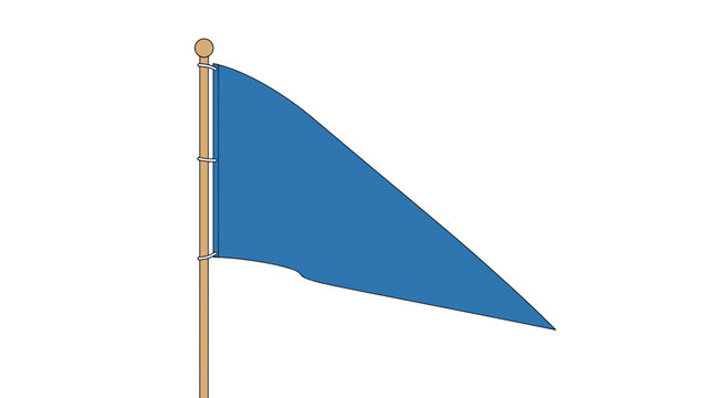 Blue triangular flag waving on a wooden flagpole against a white background vector illustration