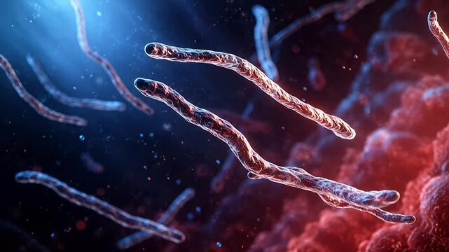 Microscopic pathogens moving in bloodstream, infectious disease and medical microbiology research concept video