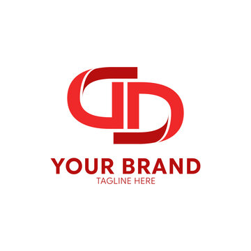 Red interlocking abstract shapes forming a double letter D logo