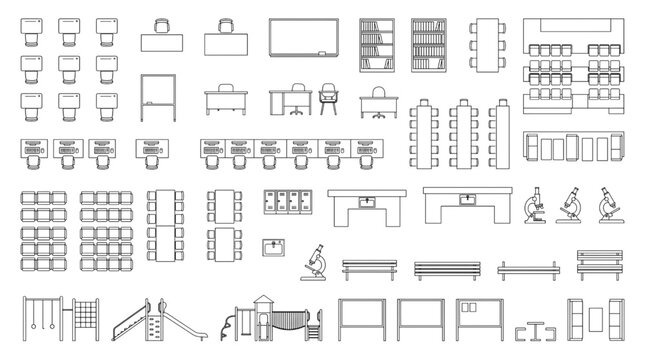 CAD Blocks and Floor Plan Elements Furniture, Equipment, and Playground Designs for Architectural Visualization