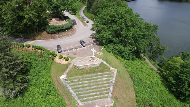 Aerial of cross at Lake Junaluska North Carolina
