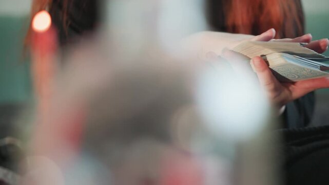 Hands shuffling tarot cards under candlelight, blurred crystal ball foreground, cozy indoor setting, redhead fortune teller performing intimate divination, soft bokeh lights, incense smoke, closeup