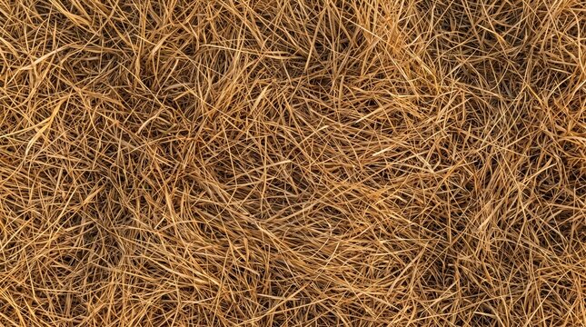 Dry golden brown grass texture with parched autumnal blades. Withered straw and hay background for agricultural themes. Organic surface for rustic design and landscaping layouts.