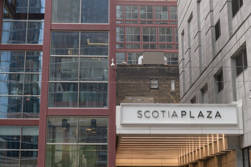 Naklejka premium Scotia Plaza parking entrance sign Adelaide St W side, Toronto