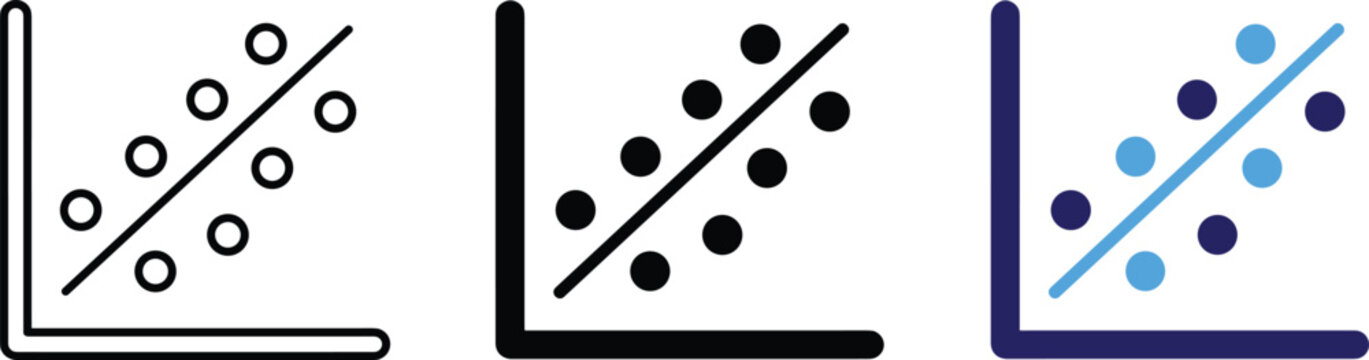Data analytics scatter plot graph and business statistics vector icons bundle for chart illustration.