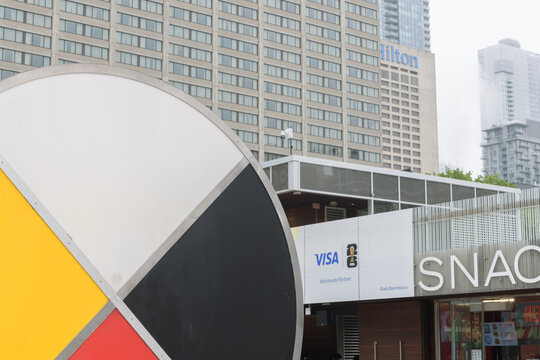 detail of four-color Medicine Wheel (installed June 2018) at Nathan Phillips Square, 100 Queen St W, Toronto