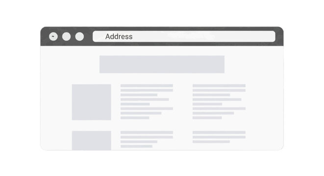 Minimal black silhouette icon, simple flat vector, bold black shape, no, no shading web browser window interface mockup with address bar and content layout on a, flat icon style