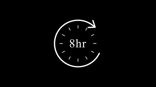 Minimalist clock face with 8 hour countdown timer and white hands on black background