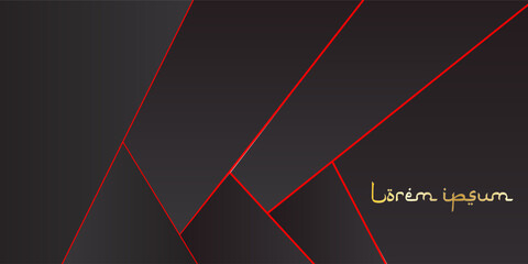Abstract dark geometric background with luxury black layers and glowing red neon lines. © Abd Syukur