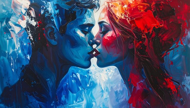 Romantic couple faces touching noses gently.