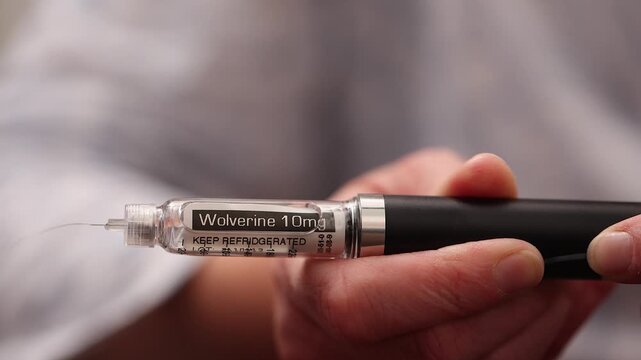 Medication is ejected from new capsule in injection pen, close up view