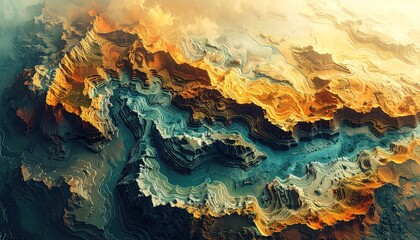 Obraz premium Abstract aerial view of layered canyon, with colorful rock formations