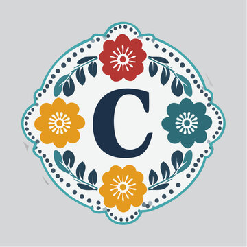 Monogram Letter C with Floral Border