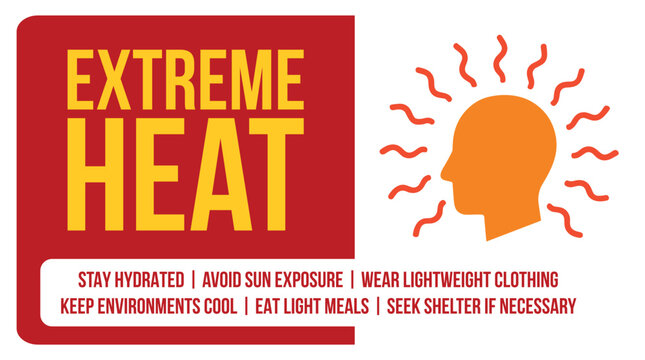 Safety Sign Red Alert Extreme Heat Warning Sign with Sun and Human Head Icon Vector Illustration