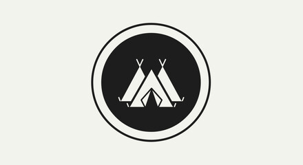 Minimalist Teepee Tent Logo Design in Black and White Circle. © Nabila