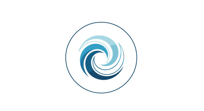 Abstract blue and teal swirl logo design in a circular frame.