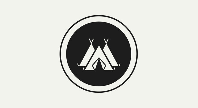 Minimalist Teepee Tent Logo Design in Black and White Circle.