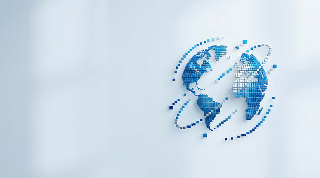 Global connectivity concept with blue pixelated world map on white