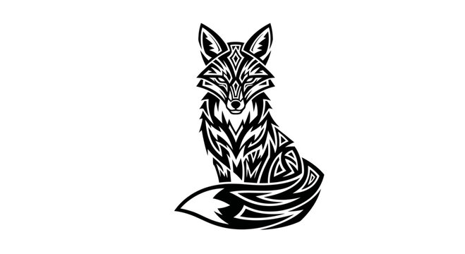 Stylized Fox Illustration with Intricate Tribal Patterns.