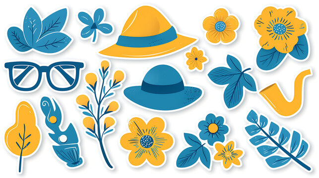 Print ready flat vector Fathers Day die cut sticker pack modular isolated elements for commercial greeting card and label design