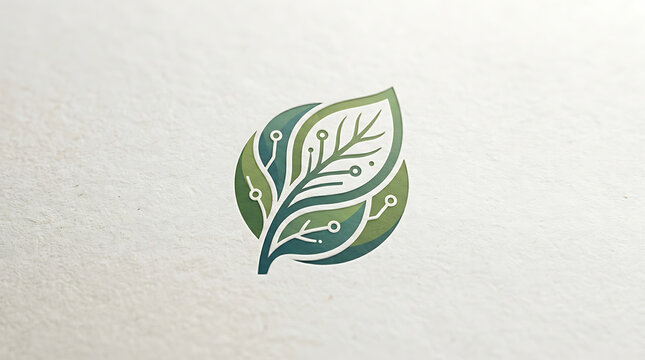 Sustainable technology leaf logo on a textured white background
