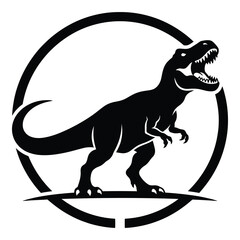 Tyrannosaurus Rex dinosaur logo design with circle frame and open mouth roaring icon © designer_hubs