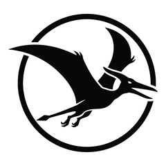 Flying pterodactyl silhouette in a circular frame graphic design element icon © designer_hubs