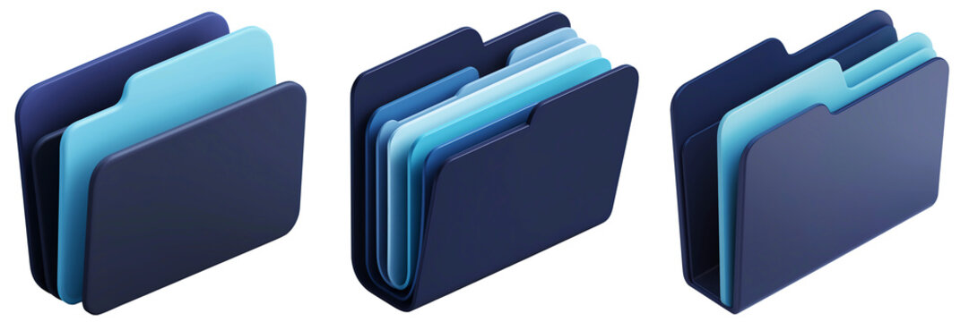 Three 3d Icon Portfolio Folders with Blue Dividers on White Background