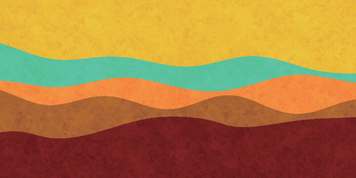Abstract colorful wavy background with textured layers of yellow orange turquoise and red