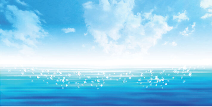 Beautiful blue sky and glistening sparkling ocean water vector background