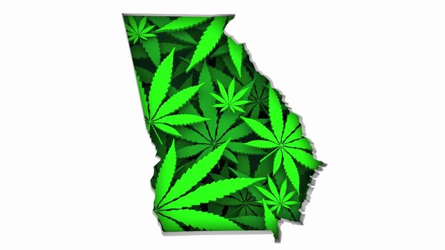 Georgia GA Map Marijuana Pot Leaves State Law CBD THC Pot Cannabis 3d Animation