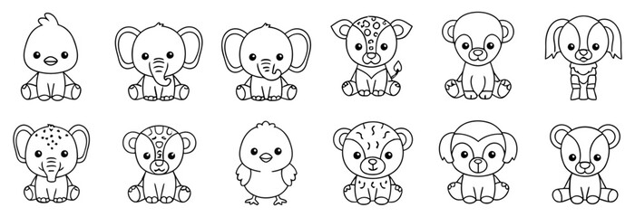 Obraz premium Cute cartoon animal illustrations for kids coloring book