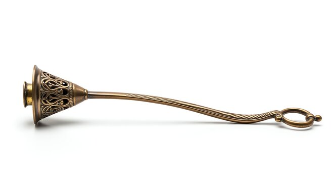 Vintage metal candle snuffer with intricate design for home decor.