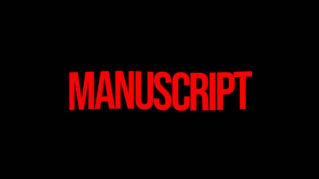 Bold red word Manuscript displayed on a dark background in a striking text animation, ideal for writing, publishing, literature, and document concepts.
