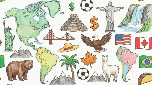 america continental colored crayons pencils sketch art pattern icon 