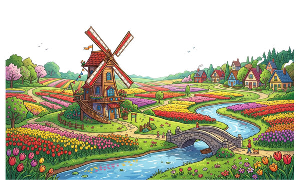 Farm view with windmill