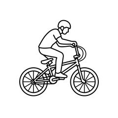 Naklejka premium Man riding a BMX bicycle with helmet line icon.