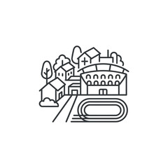 Naklejka premium Isometric line art of an outdoor stadium and city.