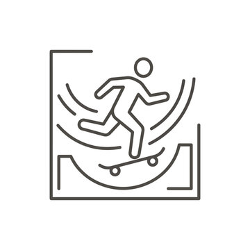 Skateboarder riding in a half pipe line art illustration.