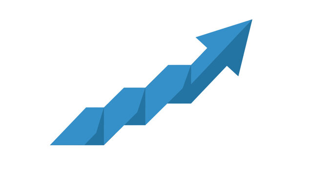 A blue arrow rises upward in a graphic illustration.